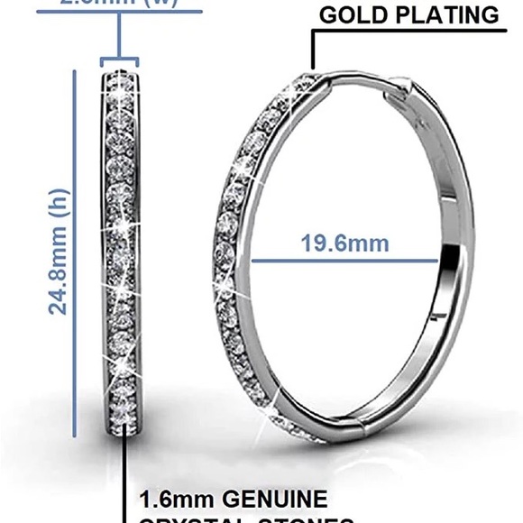 LAST PRICE!BNIB Cate & Chloe Bianca 18K WG Plate Swarovski Crystal Hoop Earrings - Picture 3 of 5